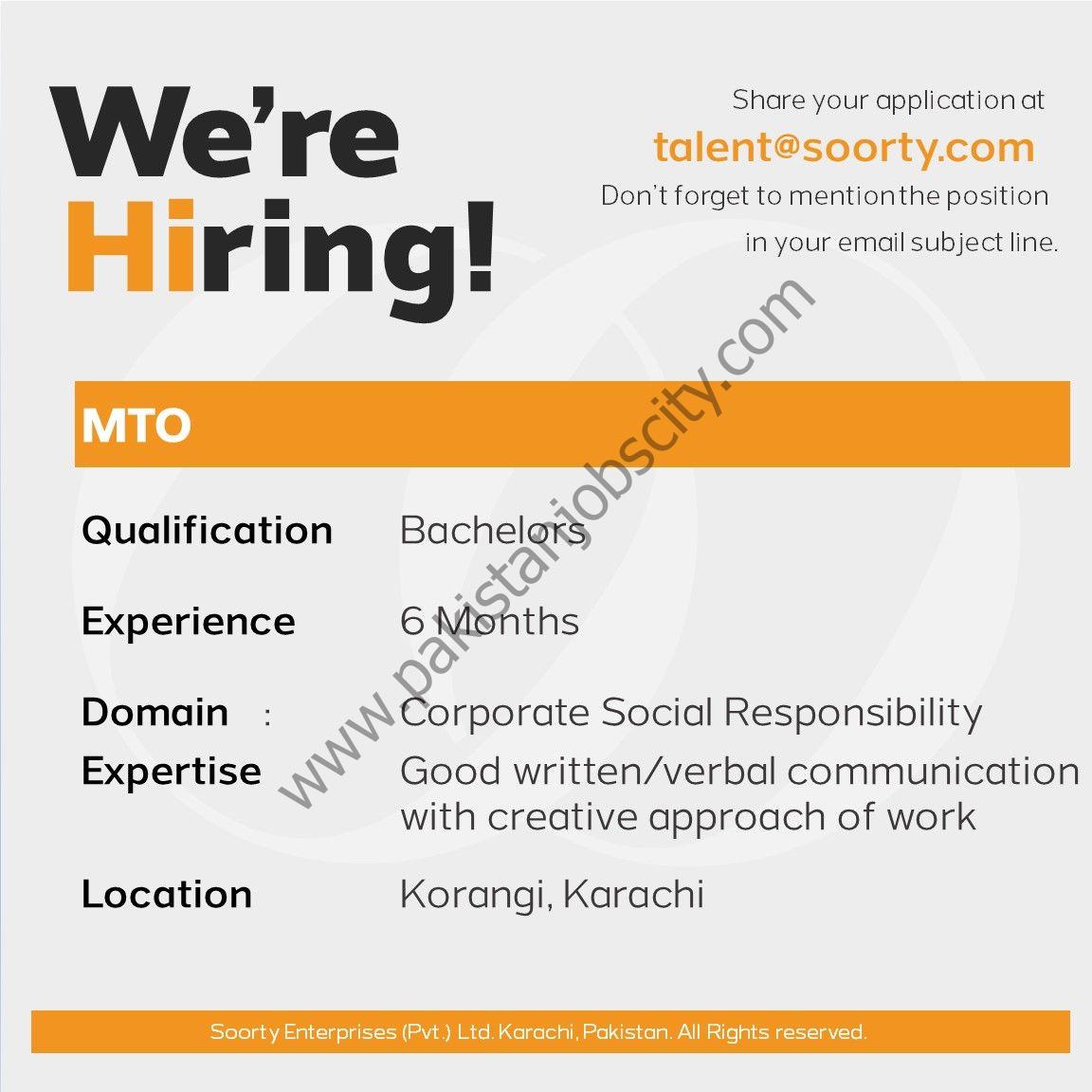 Soorty Enterprises Pvt Ltd Jobs MTO 1