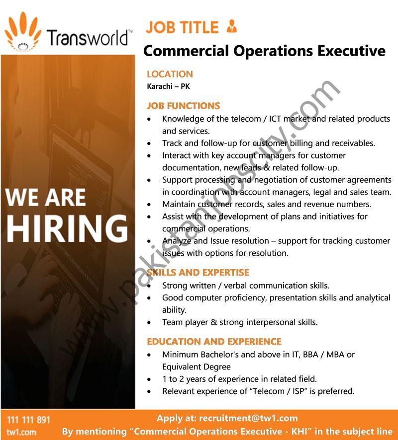 Transworld Associates Jobs Commercial Operations Executive 1