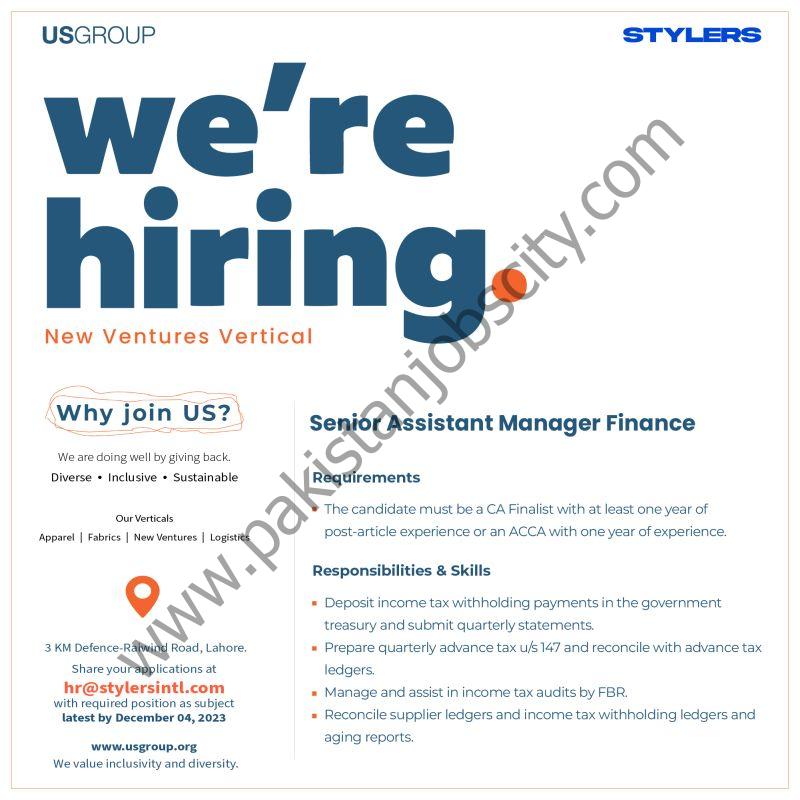 US Group Jobs Senior Assistant Manager Finance 1