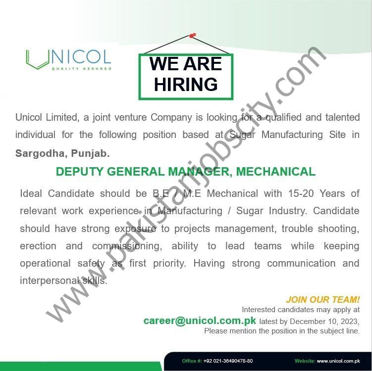 Unicol Limited Jobs Deputy General Manager Mechanical 1