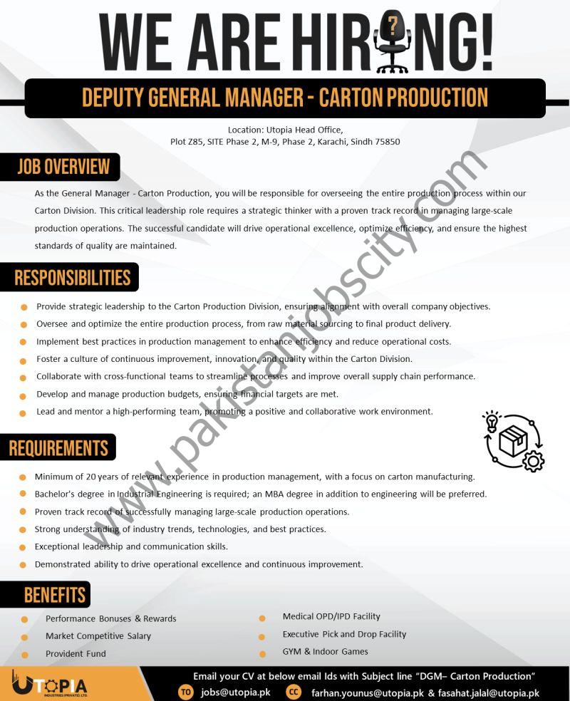 Utopia Industries Pvt Ltd Jobs Deputy General Manager  1