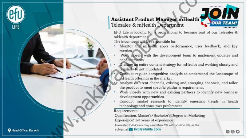 EFU Life Assurance Company Limited Jobs Assistant Product Manager mHealth 1