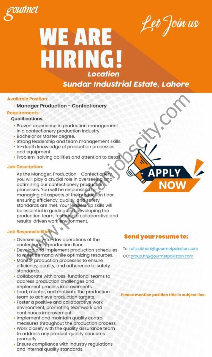 Gourmet Foods Pvt Ltd Jobs Manager Production Confectionery 1