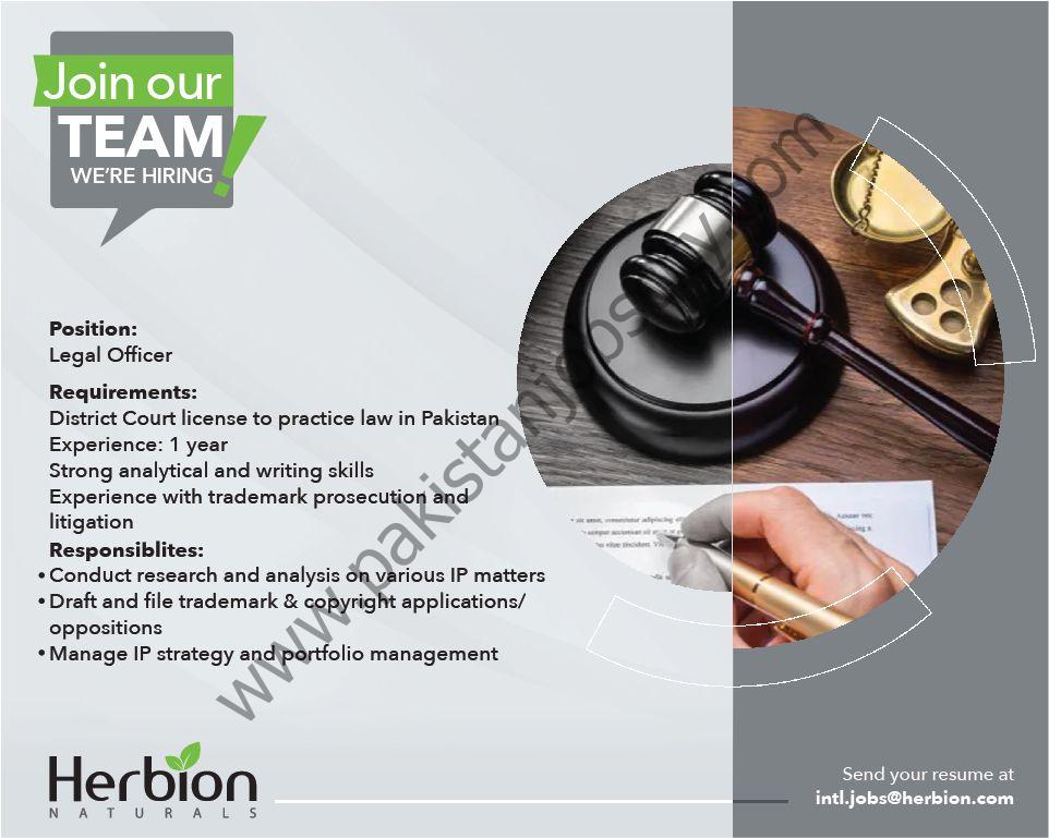 Herbion Naturals Jobs Legal Officer 1