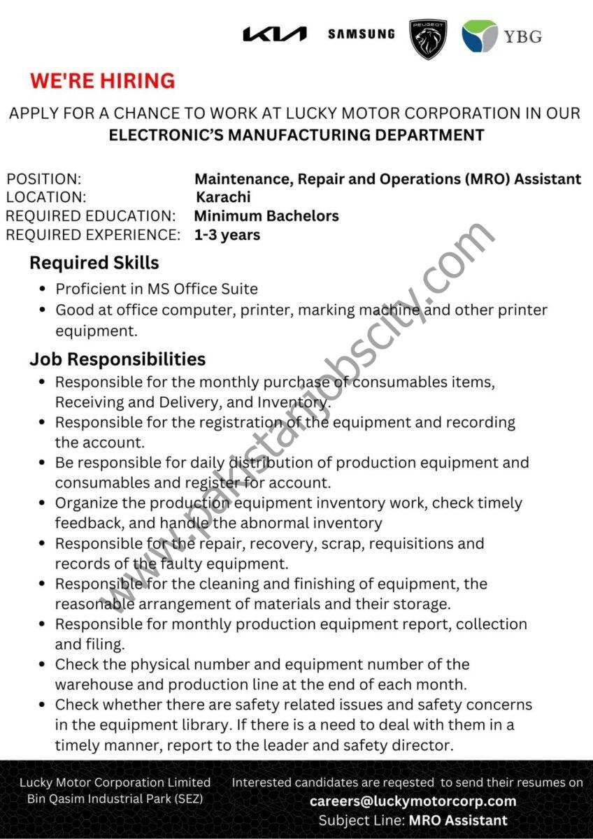 Lucky Corporation Limited Jobs Maintenance Repair & Operations MRO Assistant 1