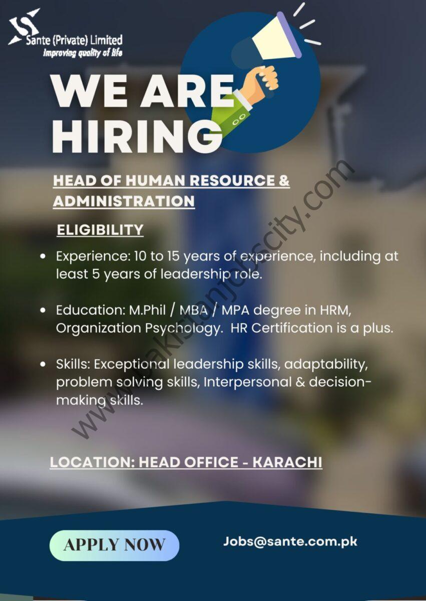 Sante Pvt Ltd Jobs Head of Human Resource & Administration 1