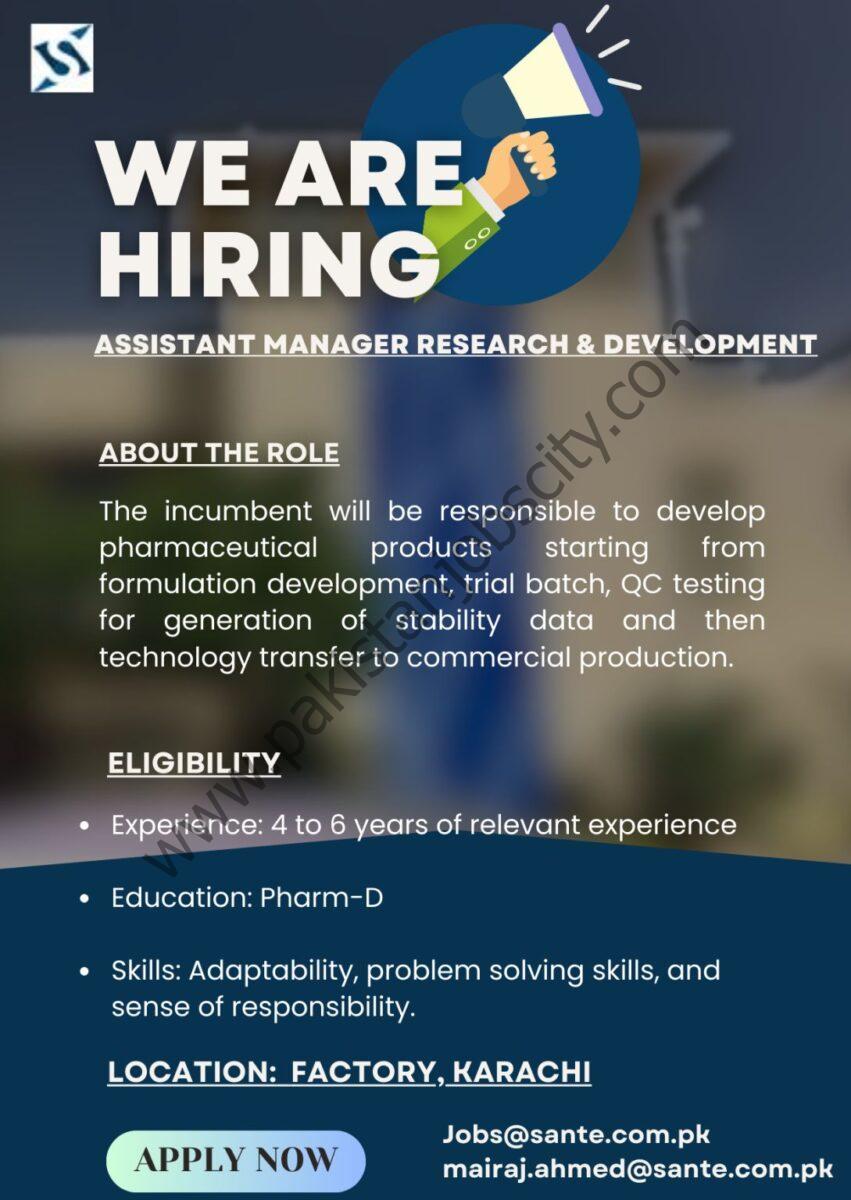 Sante Pvt Ltd Jobs Assistant Manager Research & Development 1