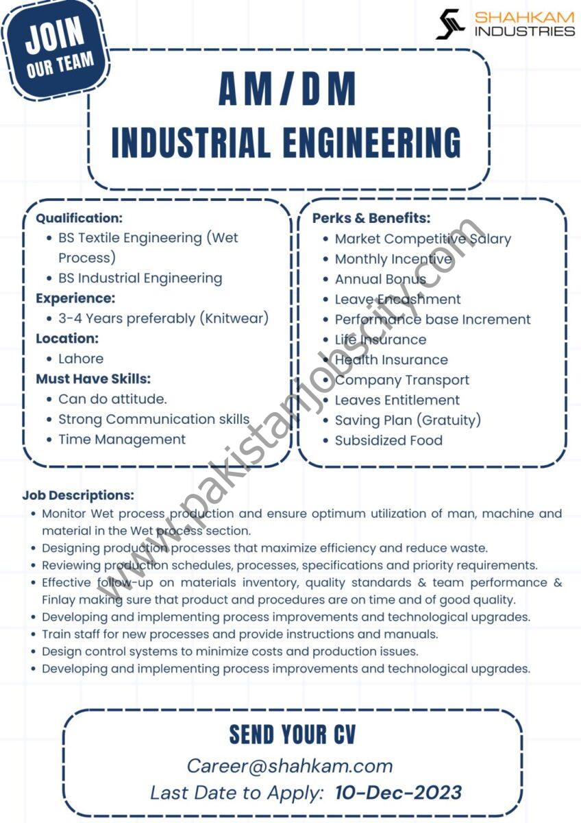 Shahkam Industries Jobs AM / DM Industrial Engineering 1