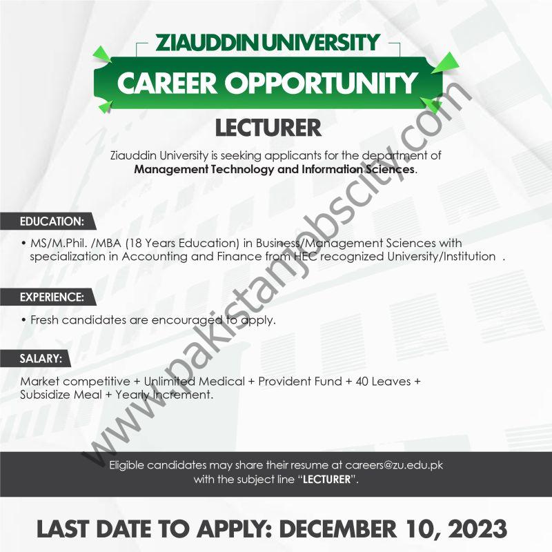 Ziauddin University Jobs Lecturer 1