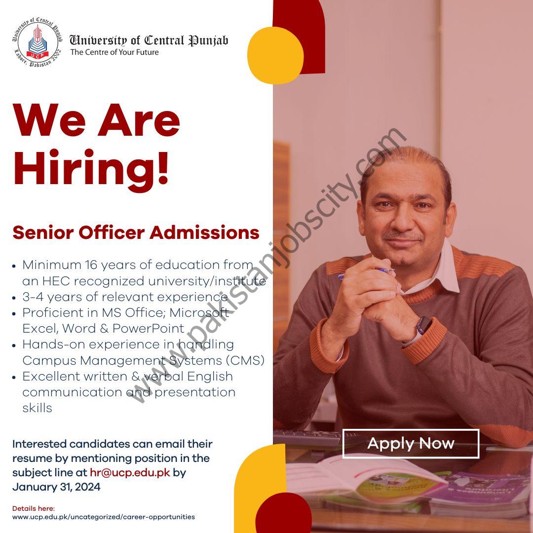 University Of Central Punjab UCP Jobs Senior Officer Admissions  1