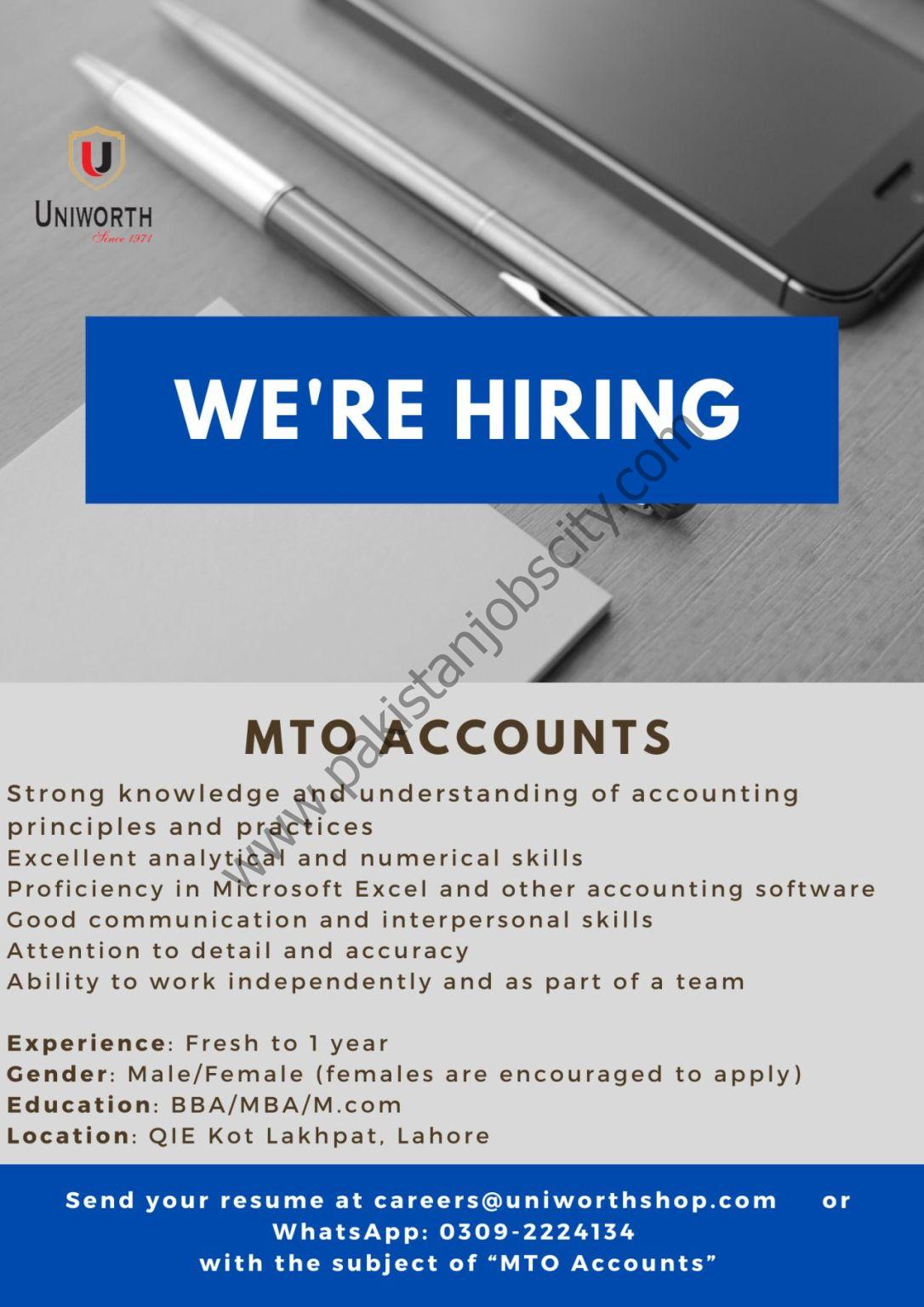 Uniworth Jobs MTO Accounts