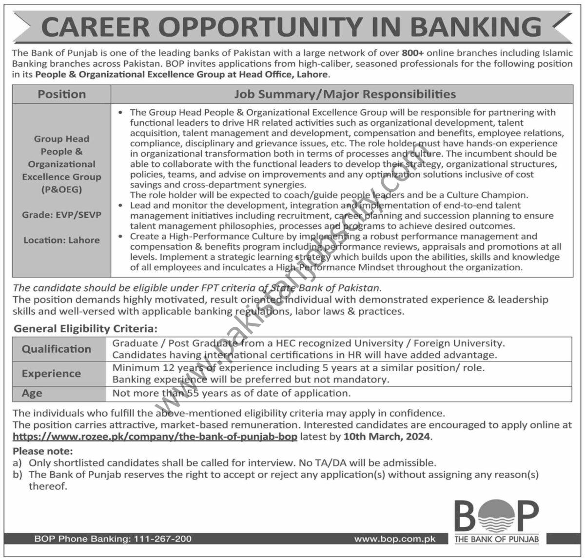 Bank of Punjab BOP Jobs 25 February 2024 Dawn 1