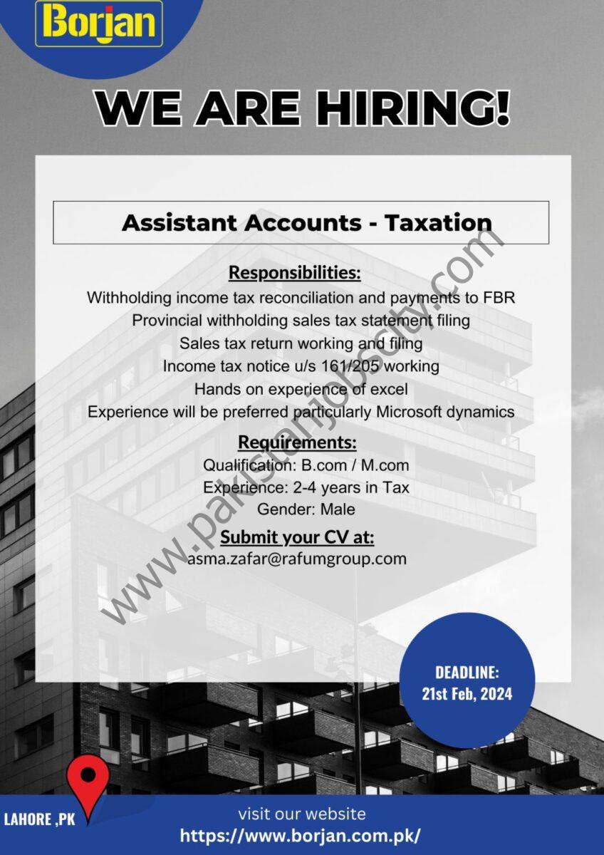 BORJAN Pvt Ltd Jobs Assistant Accounts Taxation 1