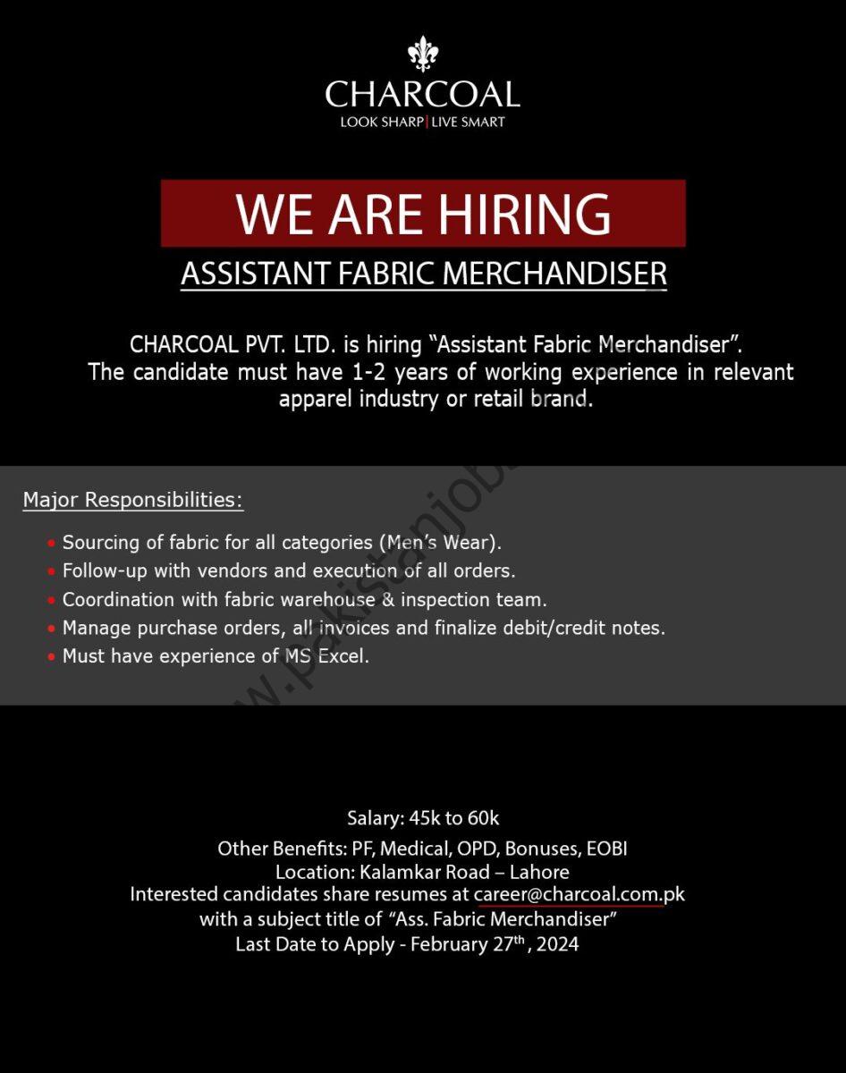Charcoal Pvt Ltd Jobs Assistant Fabric Merchandiser 1