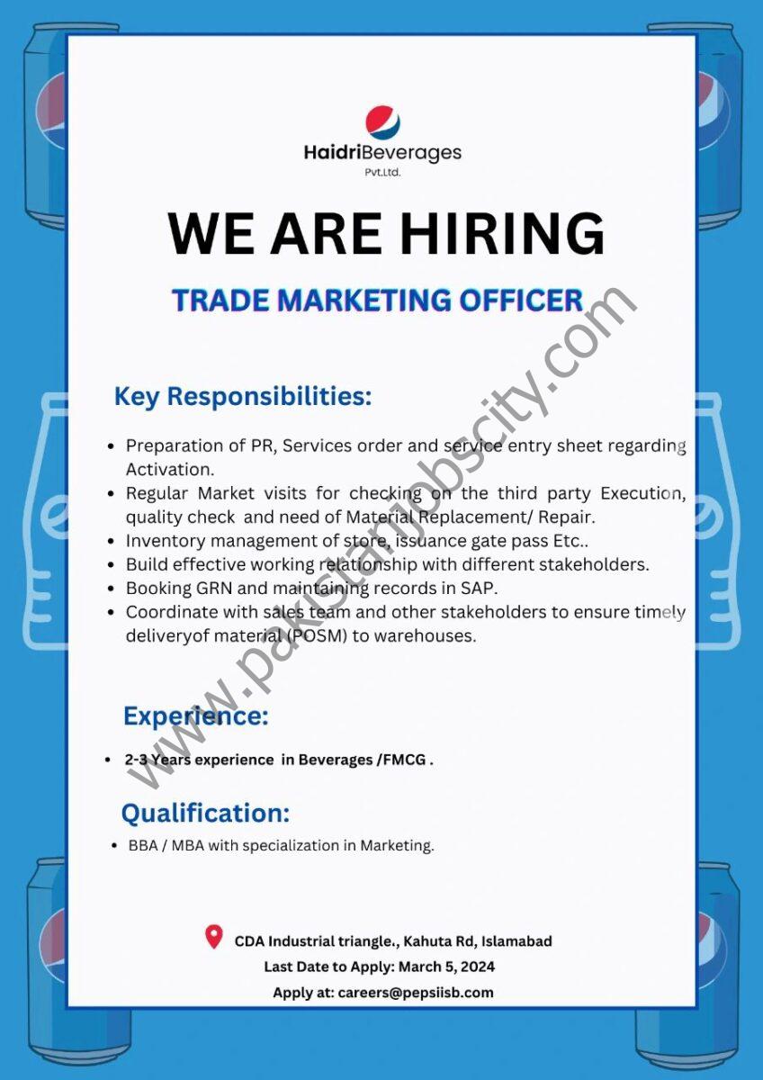 Haidri Beverages Pvt Ltd Jobs Trade Marketing Officer 1