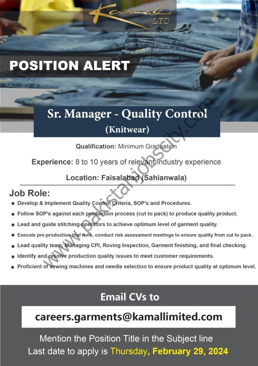 Kamal Limited Jobs Sr Manager Quality Control  1