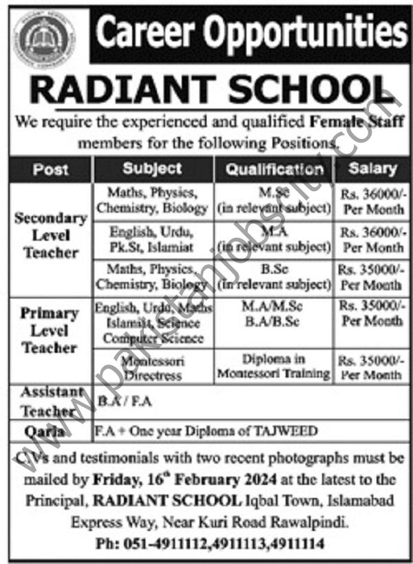 Radiant School Jobs 04 February 2024 Jang 1
