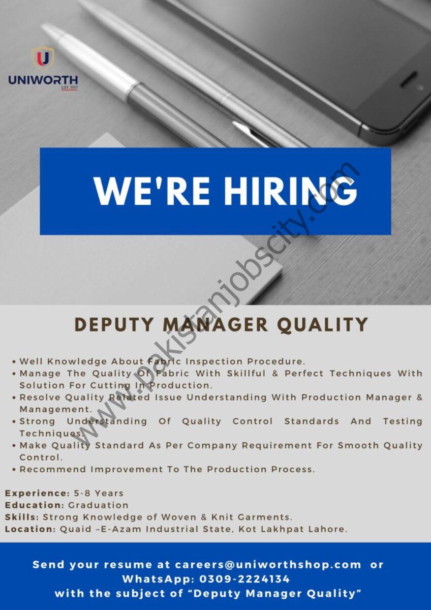 Uniworth Jobs Deputy Manager Quality 1