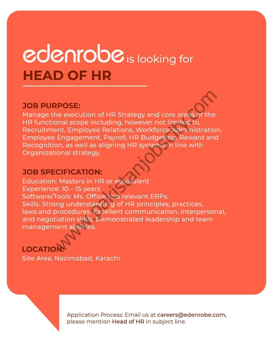 Edenrobe Jobs Head of HR 1