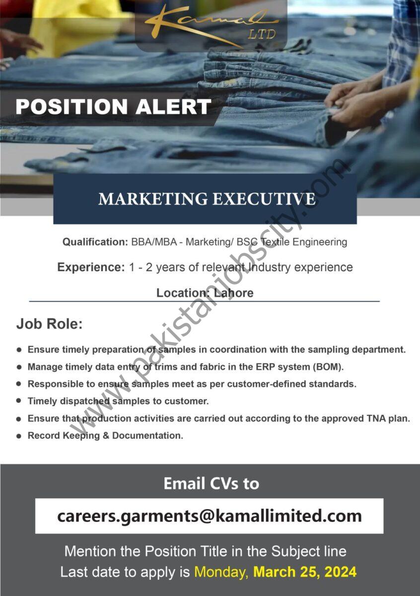Kamal Limited Jobs Marketing Executive 1