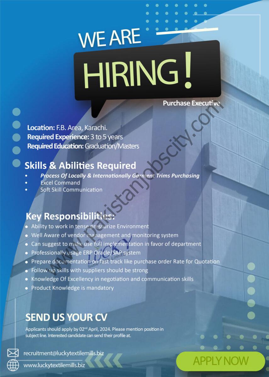Lucky Textile Mills Limited Jobs Purchase Executive 1