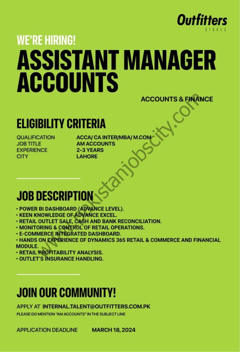 Outfitters Stores Pvt Ltd Jobs Assistant Manager Accounts 1