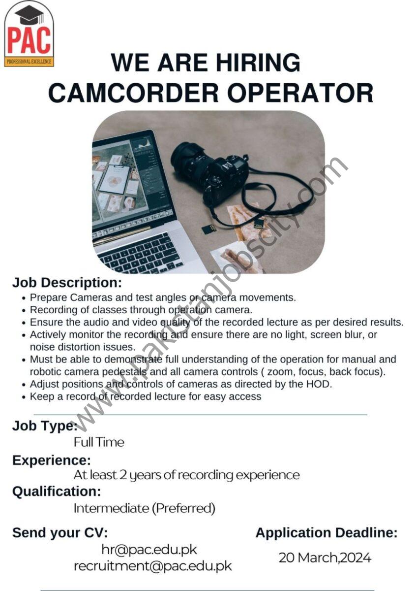 PAC Professional Academy of Commerce Jobs Camcorder Operator 1