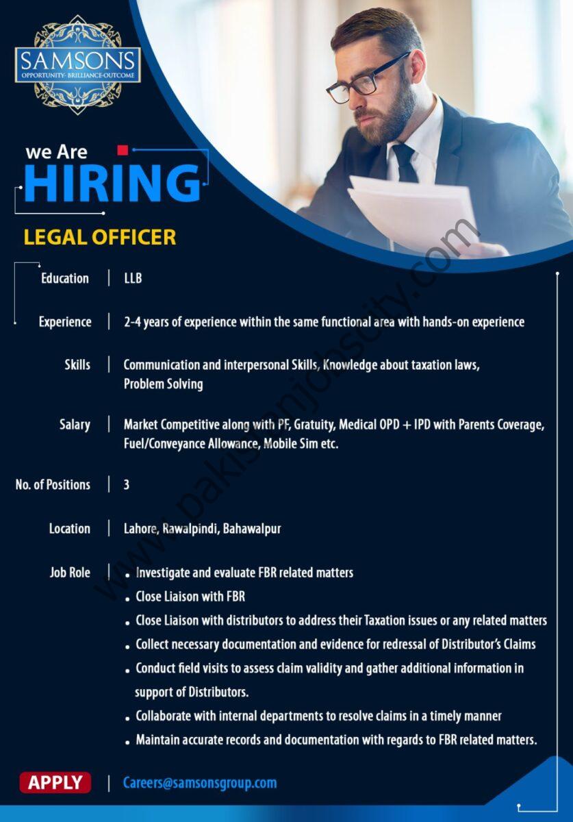 Samsons Group of Companies Jobs Legal Officer 1