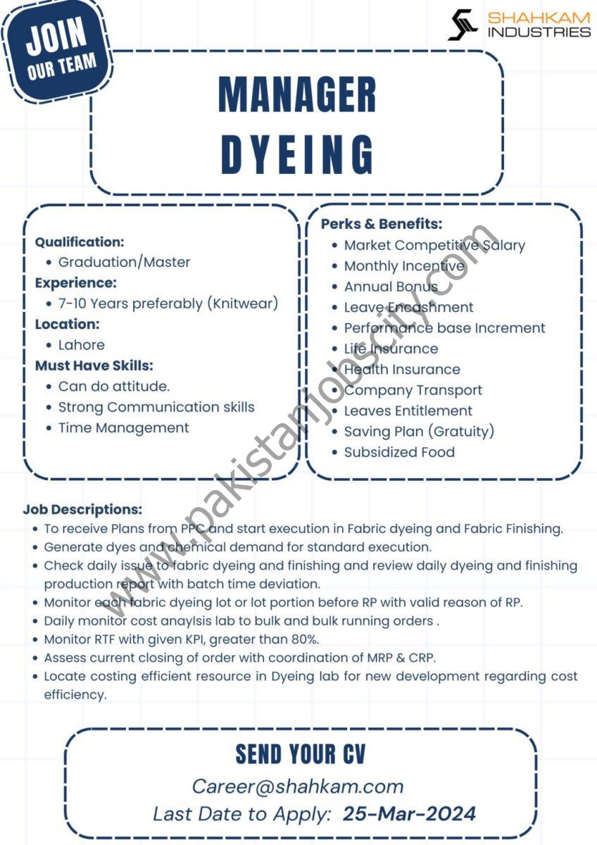 Shahkam Industries Jobs Manager Dyeing 1