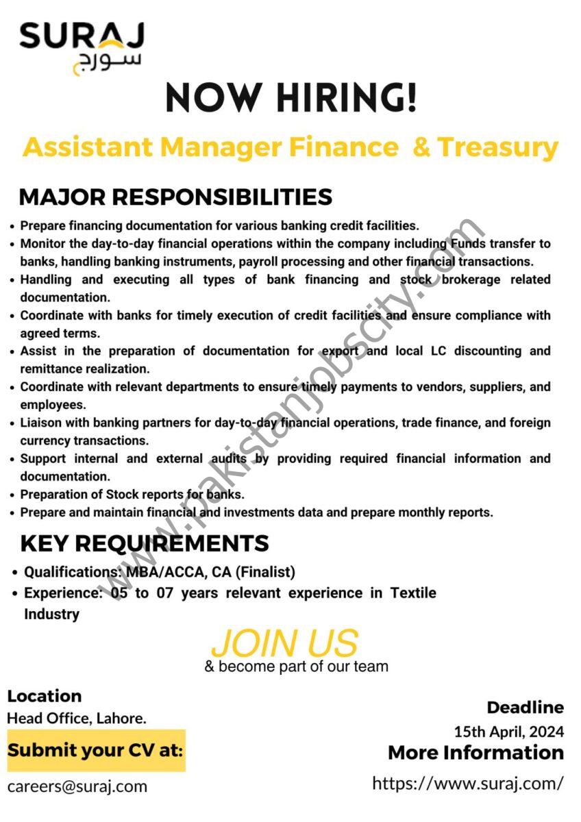 Suraj Cotton Mills Limited Jobs Assistant Manager Finance & Treasury 1