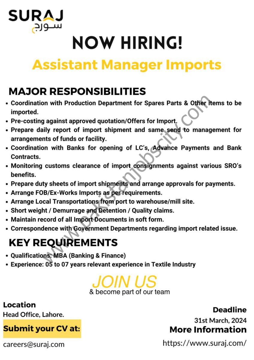 Suraj Cotton Mills Limited Jobs Assistant Manager Imports 1