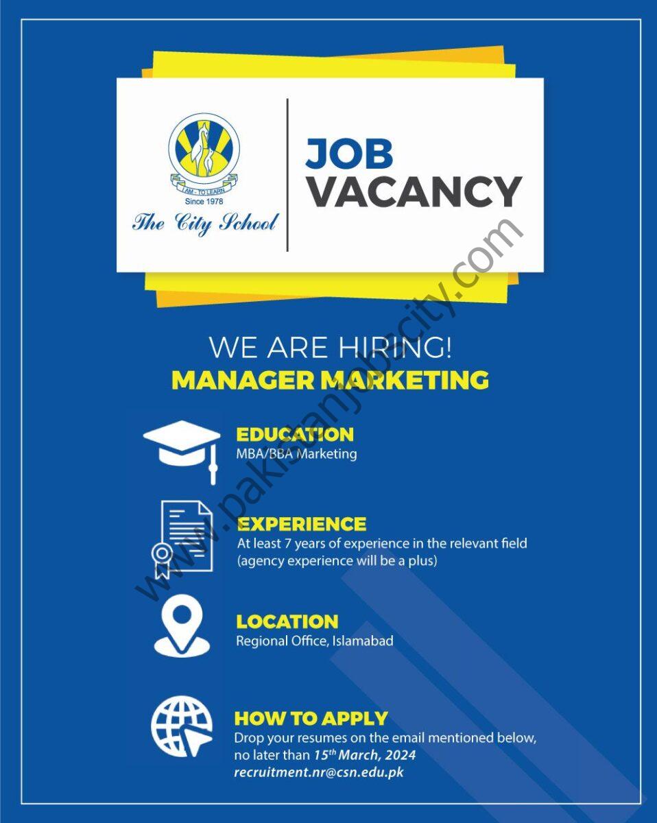 The City School Jobs Manager Marketing 1