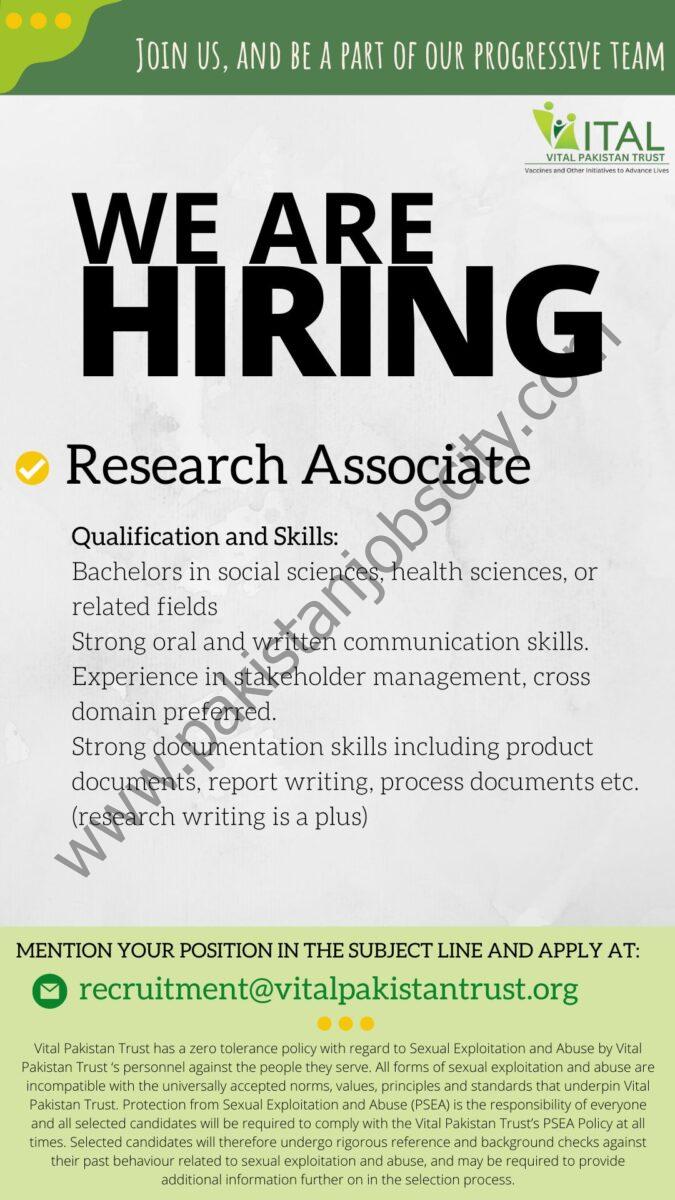 Vital Trust Pakistan Jobs Research Associate 1