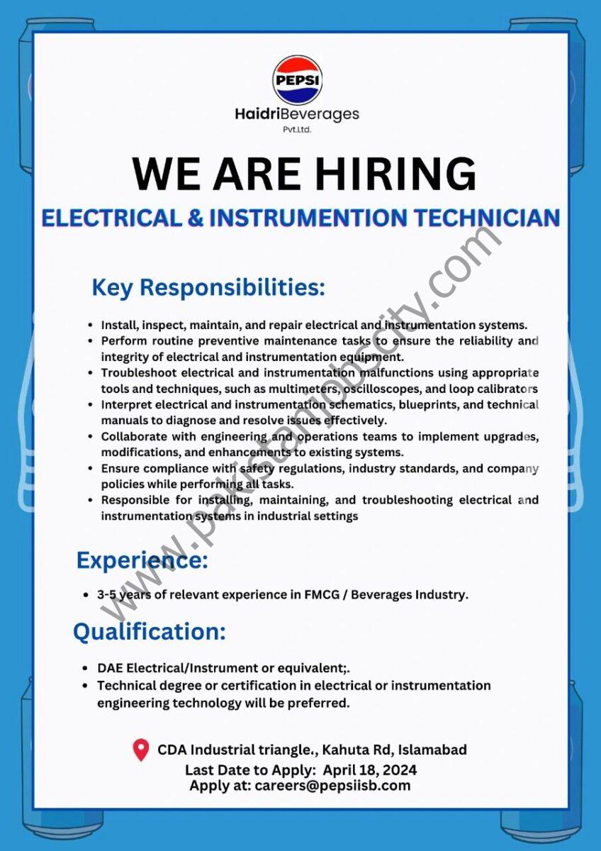 Haidri Beverages Pvt Ltd Jobs Electrical Instrumentation Technician  1