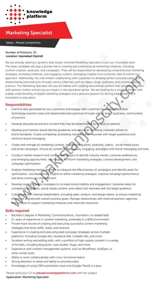 Knowledge Platform Jobs Marketing Specialist 1