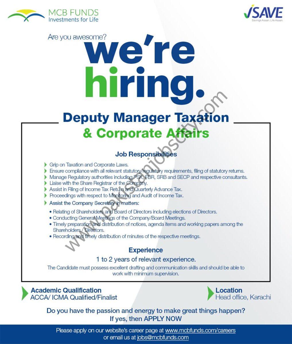 MCB Funds Jobs Deputy Manager Taxation & Corporate Affairs 1