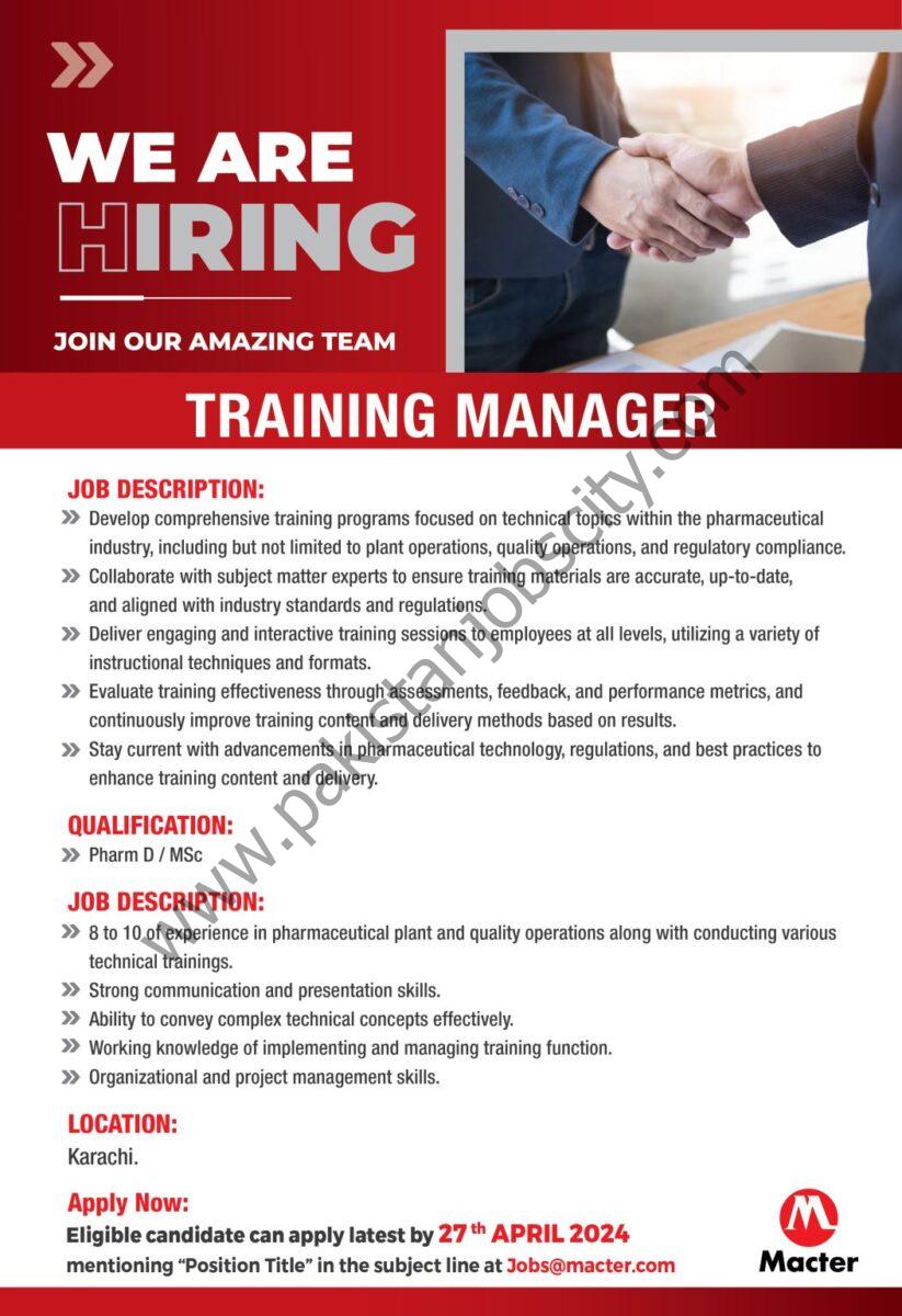 Macter International Pvt Ltd Jobs Training Manager 1