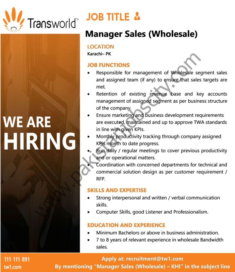 Transworld Associates Jobs Manager Sales (Wholesales) 1