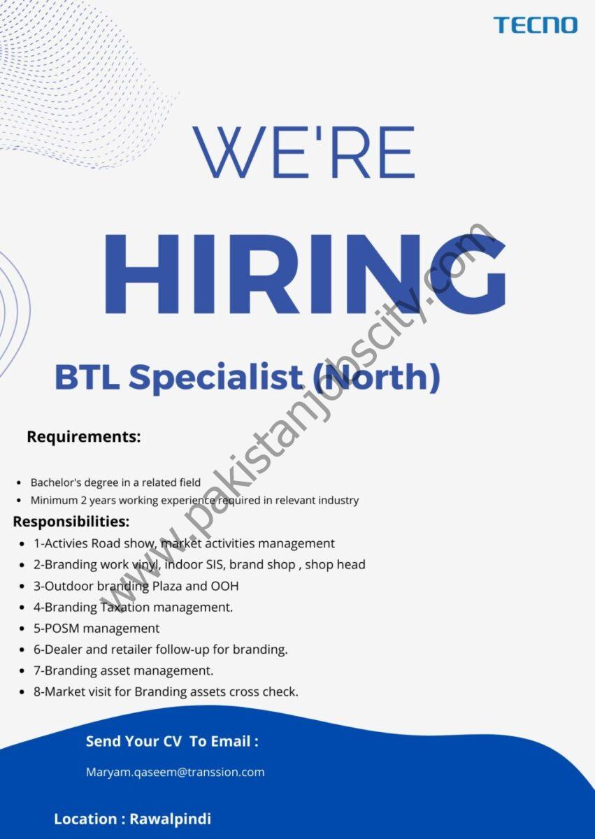 Techno Mobile Pakistan Jobs BTL Specialist 1