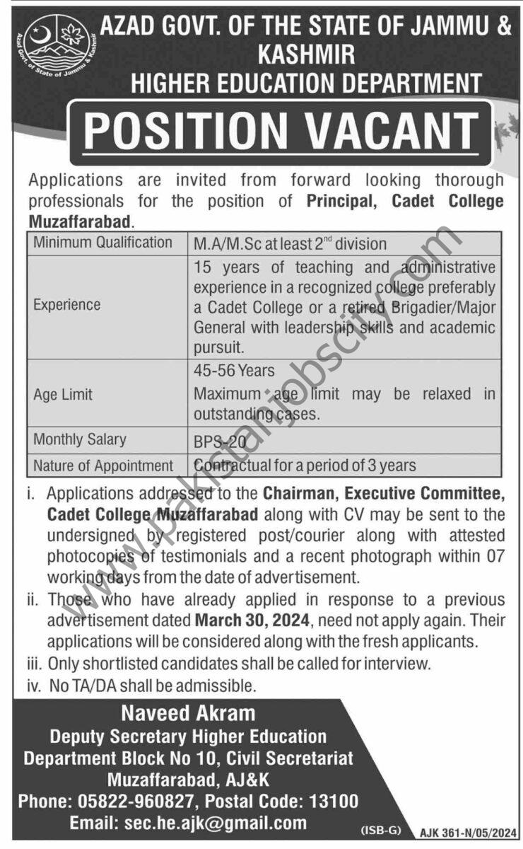 Cadet College Muzaffarabad Jobs 08 May 2024 Dawn 1