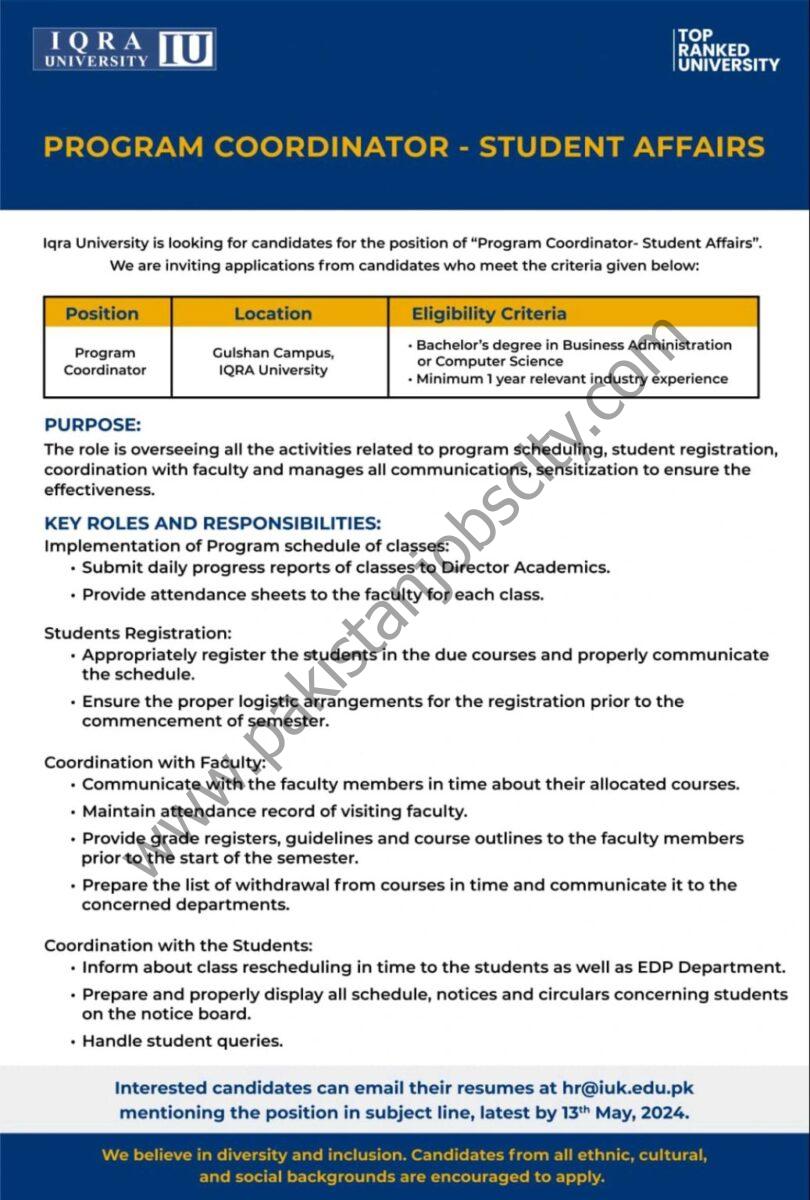 Iqra University IU Jobs May 2024 1