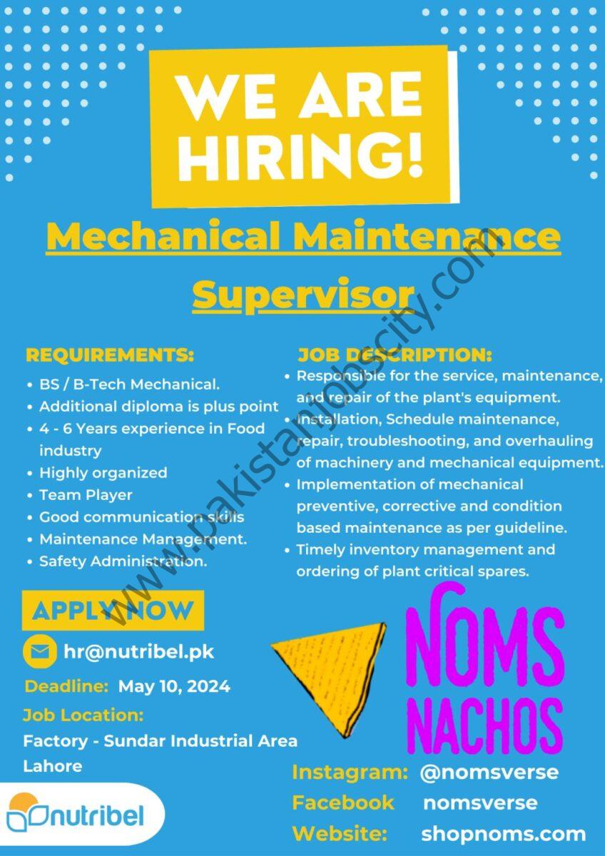 Nutribel Pvt Ltd Jobs Mechanical Maintenance Supervisor 1