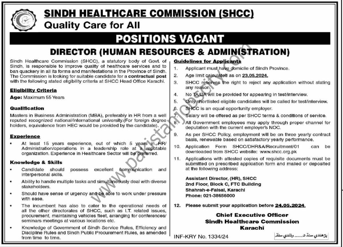 Sindh Healthcare Commission SHCC Jobs 08 May 2024 Dawn
