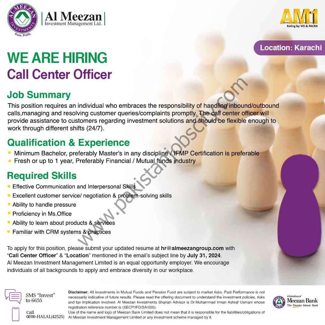 AL Meezan Investment Management Ltd Jobs Call Center Officer 1