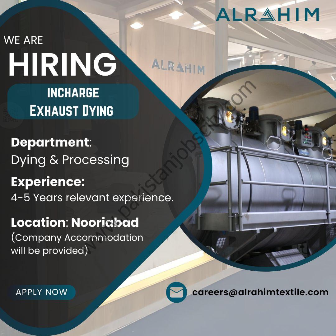 Al Rahim Textile Industries Ltd Jobs Incharge Exhaust Dyeing 1