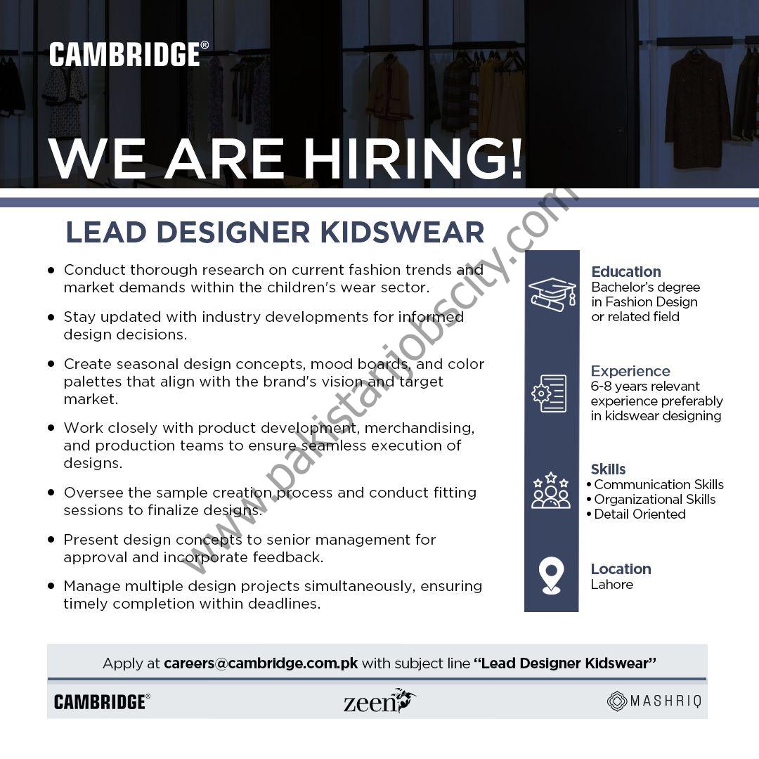 Cambridge Garments Pvt Ltd Jobs Lead Designer Kidswear 1