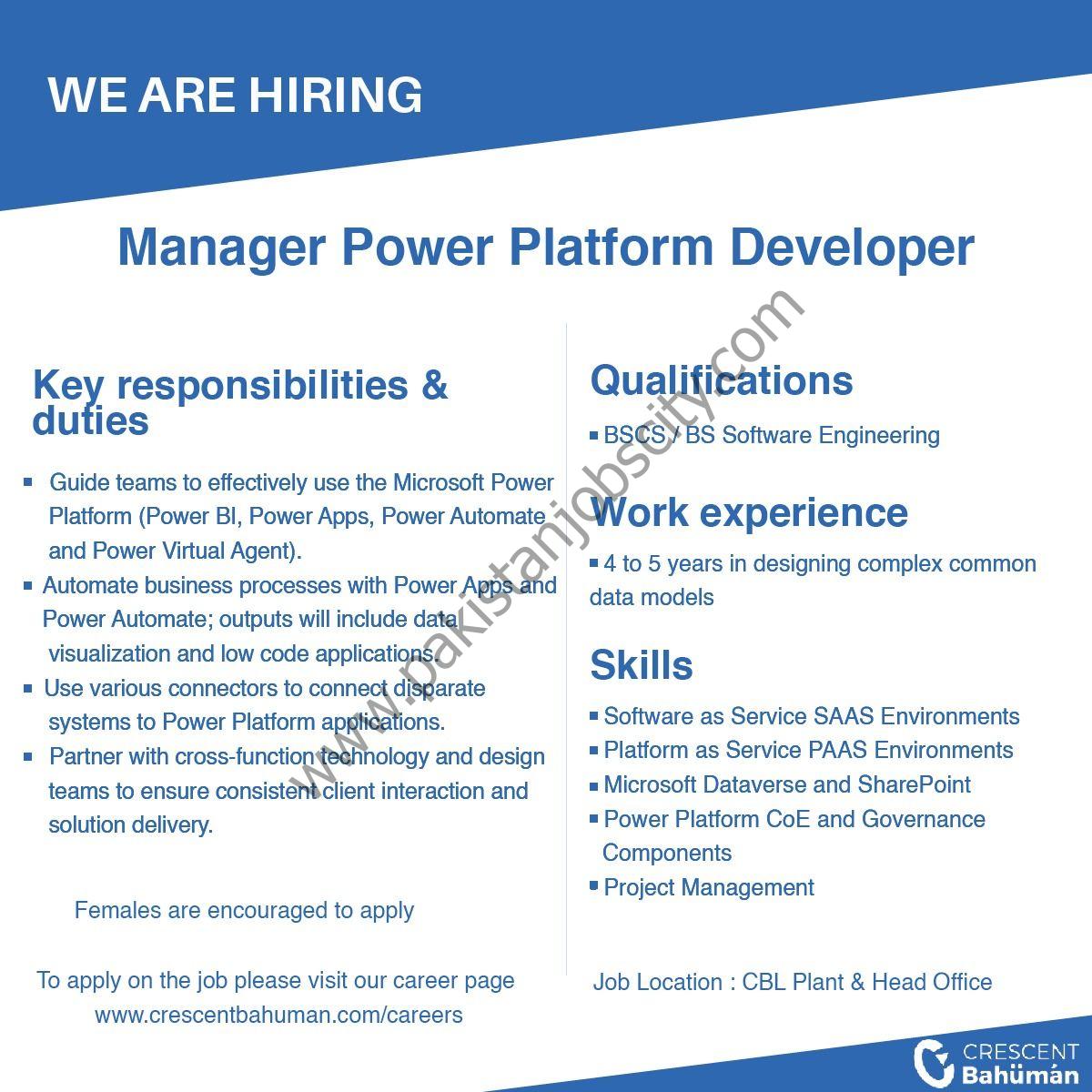 Crescent Bahuman Ltd Jobs Manager Power Plant Developer 1