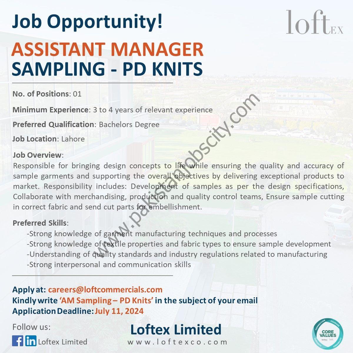 Loftex Limited Jobs Assistant Manager Sampling PD Knits 1