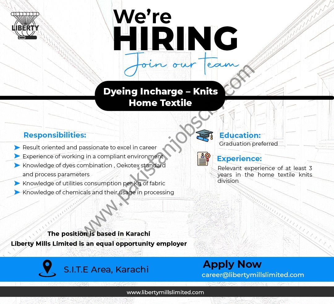 Liberty Mills Limited Jobs Dyeing Incharge Knits 1