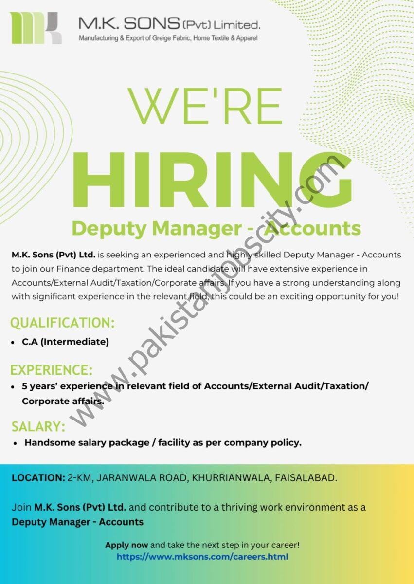 M.K Sons (Pvt) Ltd Jobs Deputy Manager Accounts 1